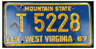 West Virginia 1967 Trailer License Plate T 5228