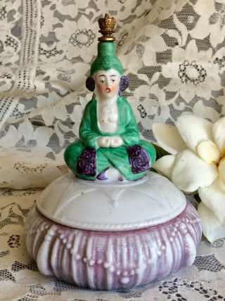 Antique German Sitzendorf Porcelain Crown Top Perfume Bottle/powder Box Yoga