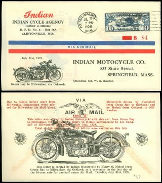 1928,  Indian Motocycle Co.  Souvenir Cov,  Carried By Meisel,  Grn Bay To Milwaukee