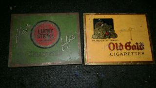 2 Vintage Flat Fifties Cigarettes Tin Boxes,  Old Gold,  Lucky Strike