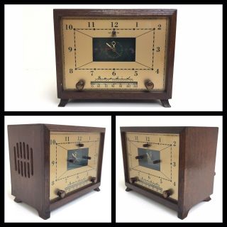 Art Deco 1953 Wooden " The Marion " Bendix Radio 5 - Tube Clock/ Am Radio Receiver