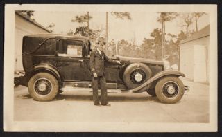 Cocksure Studly Chauffeur Man & Massive Limousine Car 1930s Vintage Photo