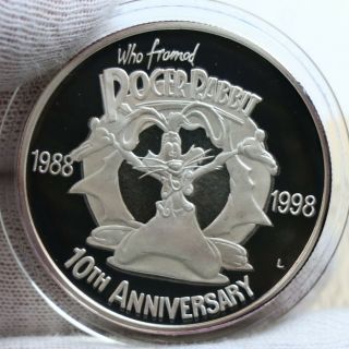 Proof 1998 10th Anniversary Who Framed Roger Rabbit 0308 Coa1oz Silver Medallion