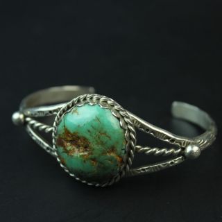 Authentic Navajo Green Turquoise Sterling Silver.  925 Bracelet Old Pawn