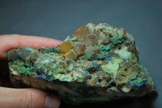 Quartz Cystals W/azurite & Malachite Mineral Specimen Black Pine Mine Montana 6 "