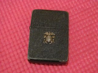 Wwii Black Crackle Zippo Lighter With Usn Insignia