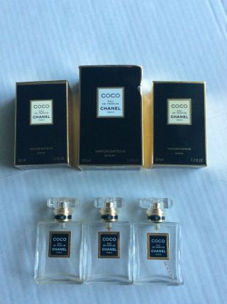 3 Vintage Chanel Coco Perfume Spray 50 Ml 1.  7 Oz Empty Glass Bottle With Boxes