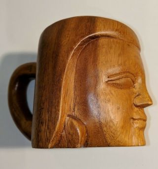 Vintage Hand Carved Monkey Pod Wood Mug,  Philippines,  Head / Bust