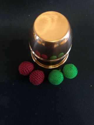 Copper Chop Cup With Green And Red Crochet Balls Magic Closeup