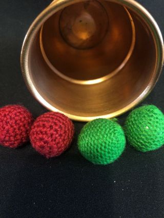 Copper Chop Cup with Green And Red Crochet Balls Magic Closeup 2