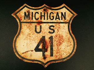 1950s Steel Michigan Us 41 Highway Shield Route Sign