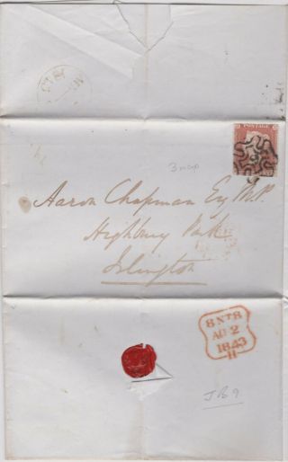 1843 Qv London Cover With A 1d Red Stamp =9= In Good Strike Of Mx Maltese Cross