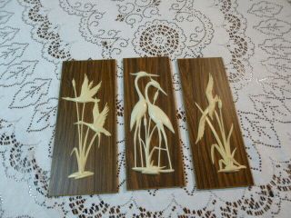 3 Mid Century Vintage Wall Hanging Plaques Birds In Flight Made In West Germany