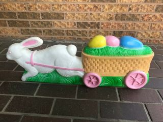 Union Don Featherstone Easter Rabbit Cart Blow Mold Bunny Egg
