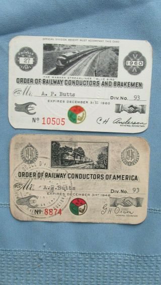 1946 & 1961 Order Of Railway Conductors & Brakemen Membership Cards - Wyoming