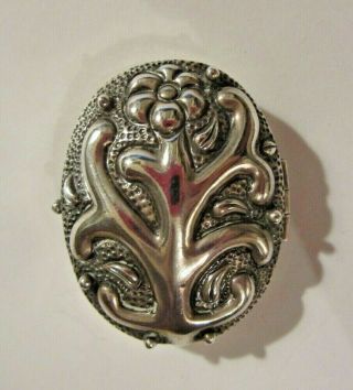 Vintage Signed Fh Ornate Sterling Silver Floral Pill Box Taxco Mexico 24 Gram