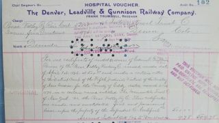 1896 Denver Leadville & Gunnison Ry Hospital Voucher - Mexico Territory Trust