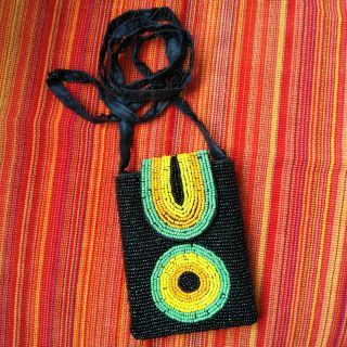 Huichol Handwoven Embroidered Folk Bag Peyote.  6” X 4”
