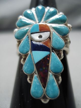 Exquisite Vintage Zuni Native American Turquoise Coral Sterling Silver Ring