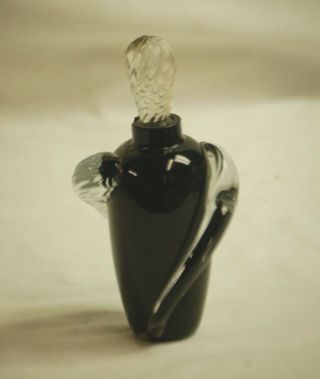 Art Deco Black Perfume Bottle W Clear Swirl Stopper Hand Blown Two 