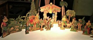 Paper (pressed Cardboard) Nativity Set Germany,  Circa 1910.
