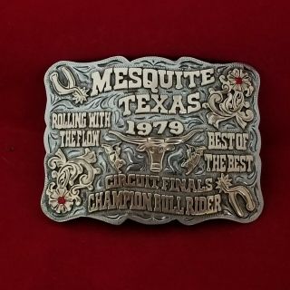 Rodeo Trophy Buckle 1979 Mesquite Texas Bull Riding Champion Hand Signed 153