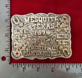 RODEO TROPHY BUCKLE 1979 MESQUITE TEXAS BULL RIDING CHAMPION Hand Signed 153 2