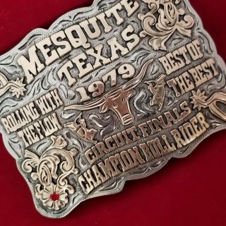 RODEO TROPHY BUCKLE 1979 MESQUITE TEXAS BULL RIDING CHAMPION Hand Signed 153 3