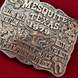 RODEO TROPHY BUCKLE 1979 MESQUITE TEXAS BULL RIDING CHAMPION Hand Signed 153 5