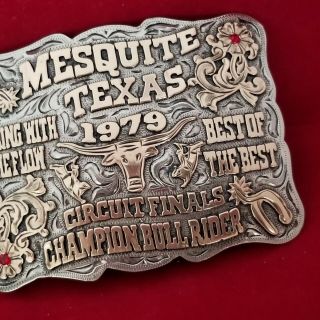 RODEO TROPHY BUCKLE 1979 MESQUITE TEXAS BULL RIDING CHAMPION Hand Signed 153 6