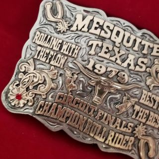 RODEO TROPHY BUCKLE 1979 MESQUITE TEXAS BULL RIDING CHAMPION Hand Signed 153 7