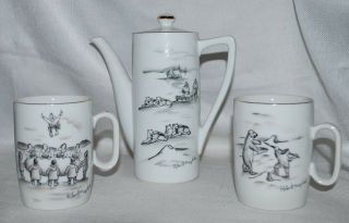 Vintage Robert Mayokok Teapot Mug Set Dog Sled Blanket Toss Eskimo Hunter J