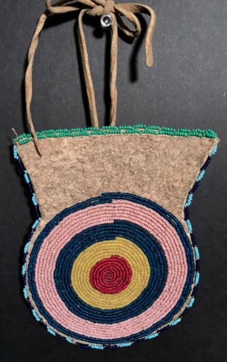 SPECTACULAR LATE 19TH C PLAINS BEADED POUCH,  PROBABLY CROW,  DESIGN, 2