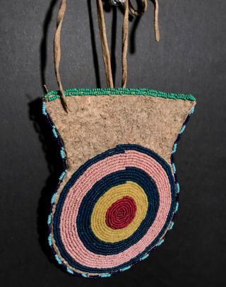 SPECTACULAR LATE 19TH C PLAINS BEADED POUCH,  PROBABLY CROW,  DESIGN, 3