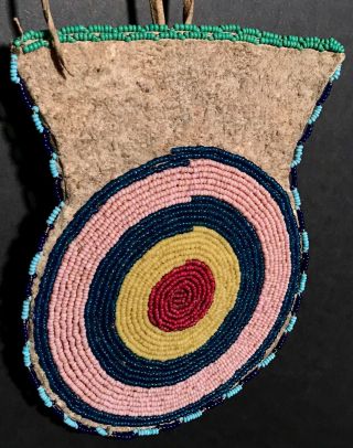 SPECTACULAR LATE 19TH C PLAINS BEADED POUCH,  PROBABLY CROW,  DESIGN, 5