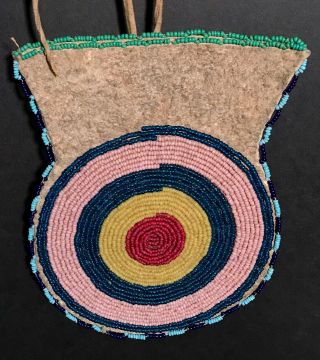 SPECTACULAR LATE 19TH C PLAINS BEADED POUCH,  PROBABLY CROW,  DESIGN, 6