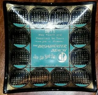 Vintage 1971 Broadwater Beach Hotel Glass Calendar Plate Souvenir Biloxi