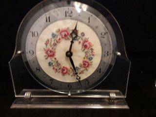 Vintage Clear Lucite & Chrome Tapestry Face Clock.  .