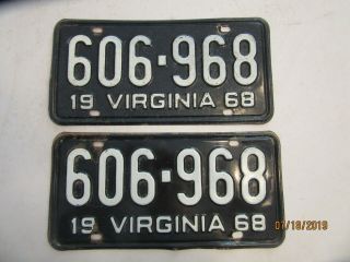 Pr 1968 Va Virginia License Plates.  68 In The Number