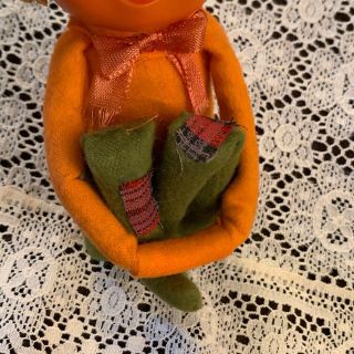Vintage Halloween Scarecrow Plastic Pumpkin Head Felt Body Knee Hugger Japan 3