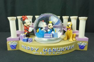 Rare 2000 Disney Mickey Minnie Mouse Snowglobe Menorah Chanukah Hanukkah Pluto