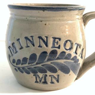Minneota Coffee Mug Cup Handmade 15 Oz Marked,  Blue Gray 3.  5 " Tall Souvenir