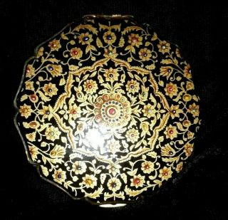 Vintage Stratton Powder Compact Made In England Enameled " Indian Print " Design