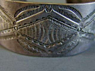 Large and Heavy Vintage Navajo Silver Cuff Bracelet with Stamp Work 2