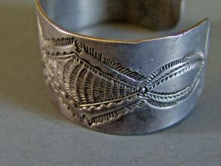 Large and Heavy Vintage Navajo Silver Cuff Bracelet with Stamp Work 3