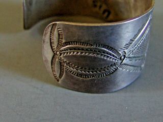 Large and Heavy Vintage Navajo Silver Cuff Bracelet with Stamp Work 4