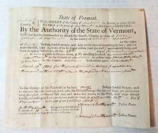 1806 State Of Vermont Notice From Justice Of The Peace,  Hartland,  Windsor County