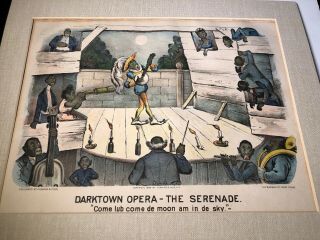 Darktown Opera The Serenade Currier & Ives 1886 Black Americana Lithograph