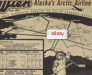 Wien Alaska Airlines 1956 Ad & Schedule Arctic Airline Route Map Dc - 3 & Dc - 4