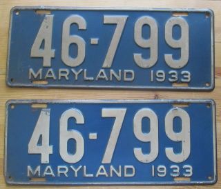 Maryland 1933 License Plate Pair - Quality 46 - 799